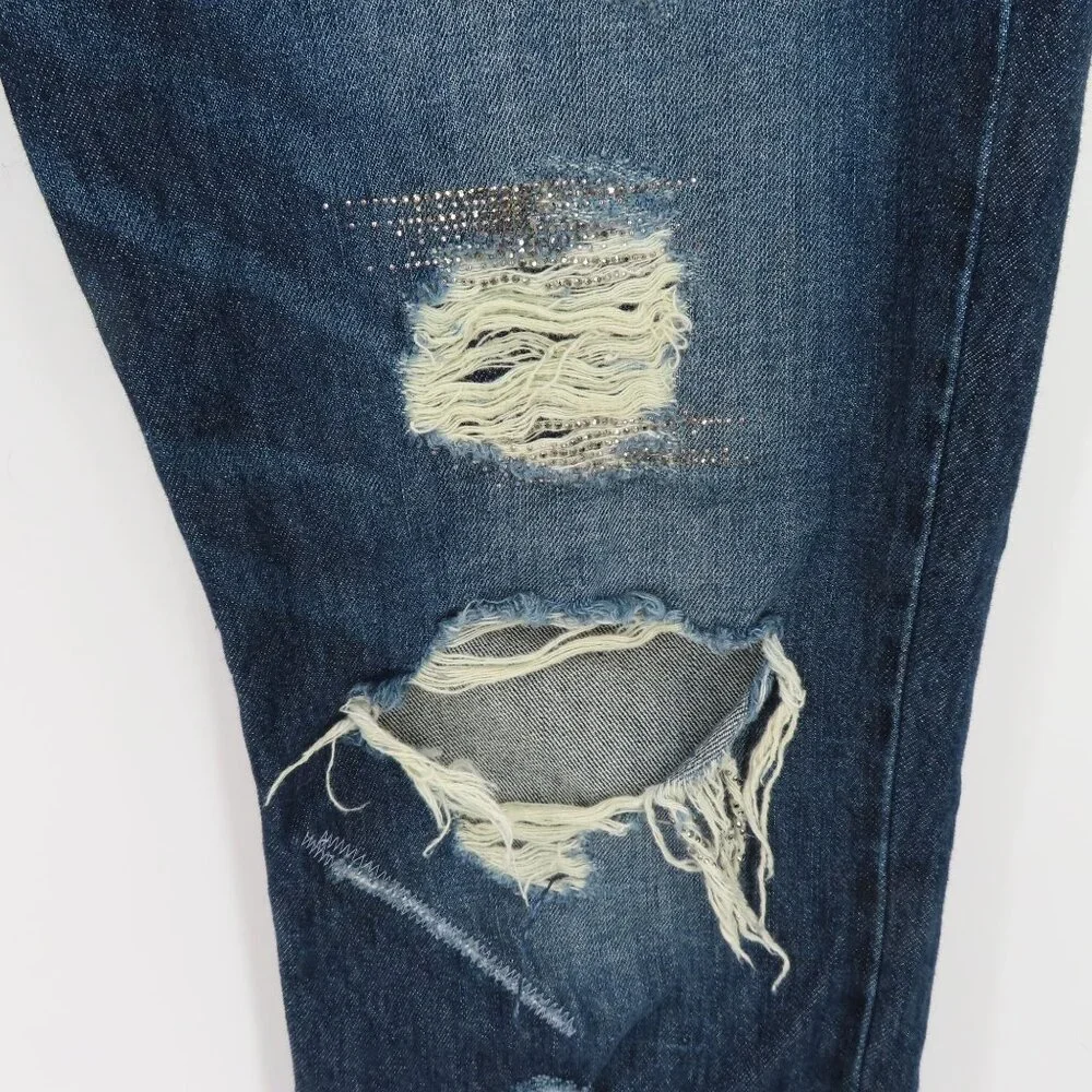 TWINSET Jeans Womens SEE MEASUREMENTS Catherine Embellished Distressed Denim - Picture 4 of 12